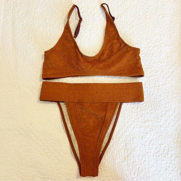 NEW SET Free People Farrah Dylan Bikini Two Piece Swimsuit Honey Ginger Medium - Picture 2 of 8